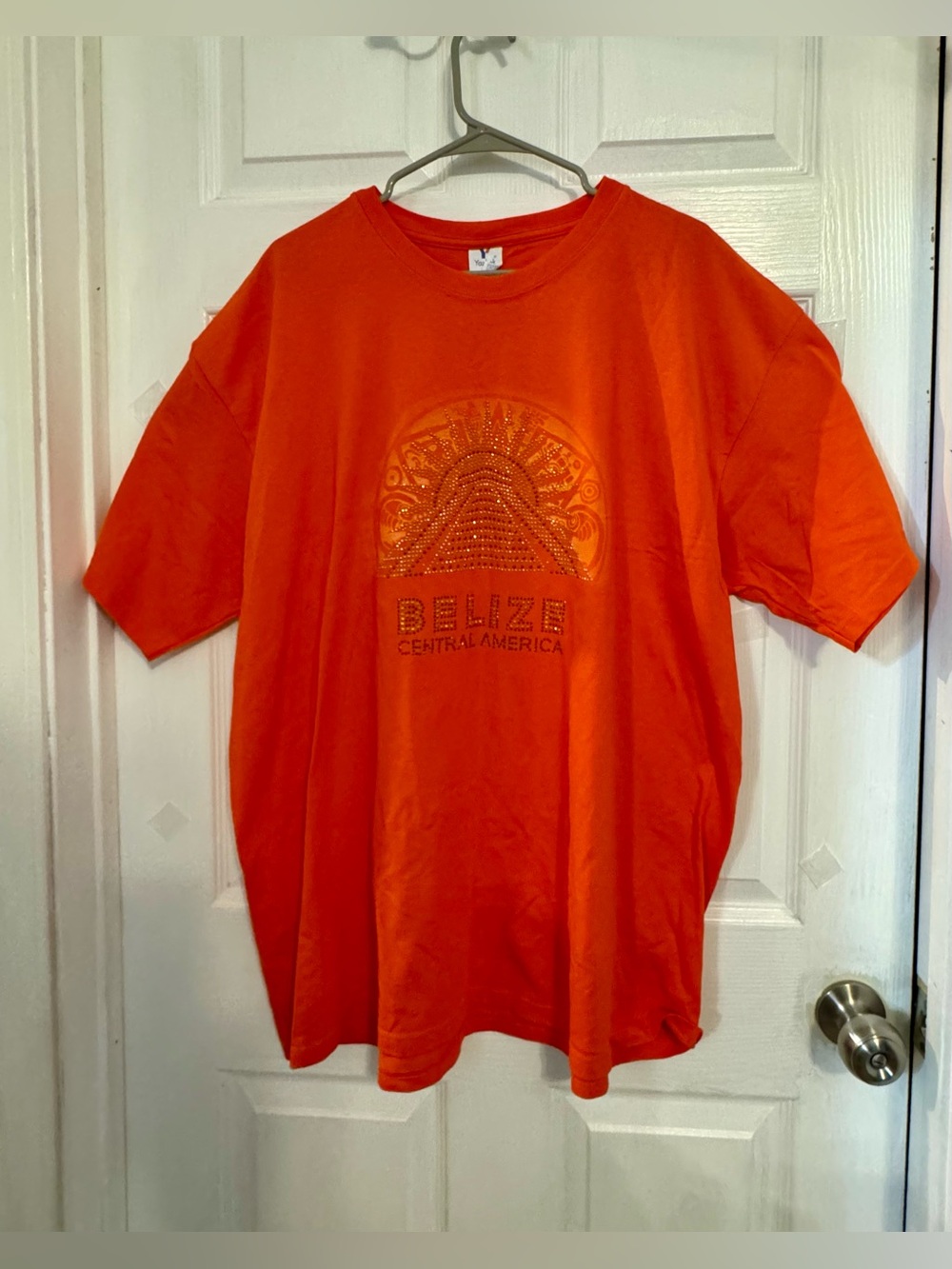 Belize Central America Bling Orange Graphic Short Sleeve Tee